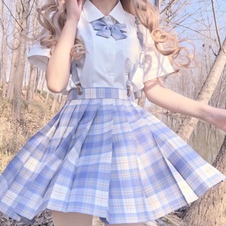 Compre Harajuku japonês conjunto de três peças xadrez mini saia feminina  uniformes escolares saia a linha doce cintura alta feminino kawaii ternos e  conjuntos (camisa + arco + saia)