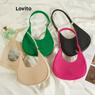 Lovito Bolsa de Ombro Retrô Clássica para Mulheres L63AD324 (Cáqui/Rosa-Choque/Verde/Preta)