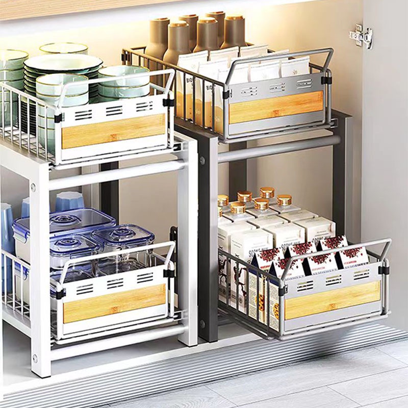PRATELEIRA COZINHA ORGANIZADOR DE COZINHA RACK DE PIA DUPLA CAMADA PULL-OUT ARMÁRIO GAVETA DE CESTA TIPO