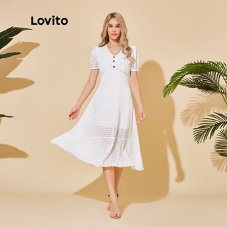 Lovito Vestido Boho com Babados e Amarração no Pescoço para Mulheres LBL06024 (Branco)