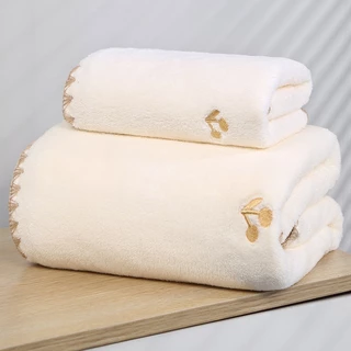 Toalha De Banho Baby Towel Two-Piece , Pure Conjunto De Toalhas De Algodão Bordado Coral Veludo