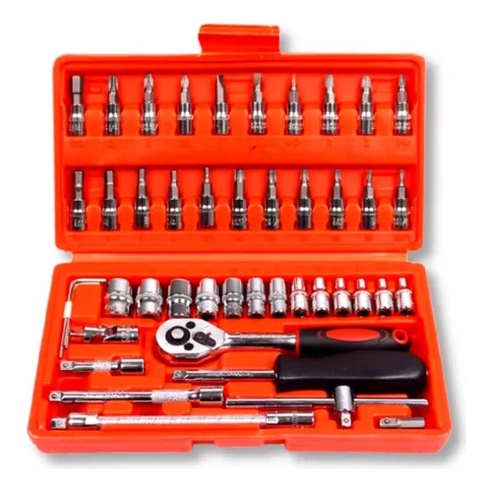 Jogo De Soquete 46 Peças 1/4'' Aço Crv Com Catraca Completo