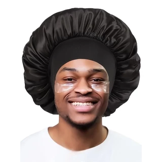 Touca de Cetim homens Touca de cabelo Bonés Cabelo Crespo Waves durag Cacheados Black