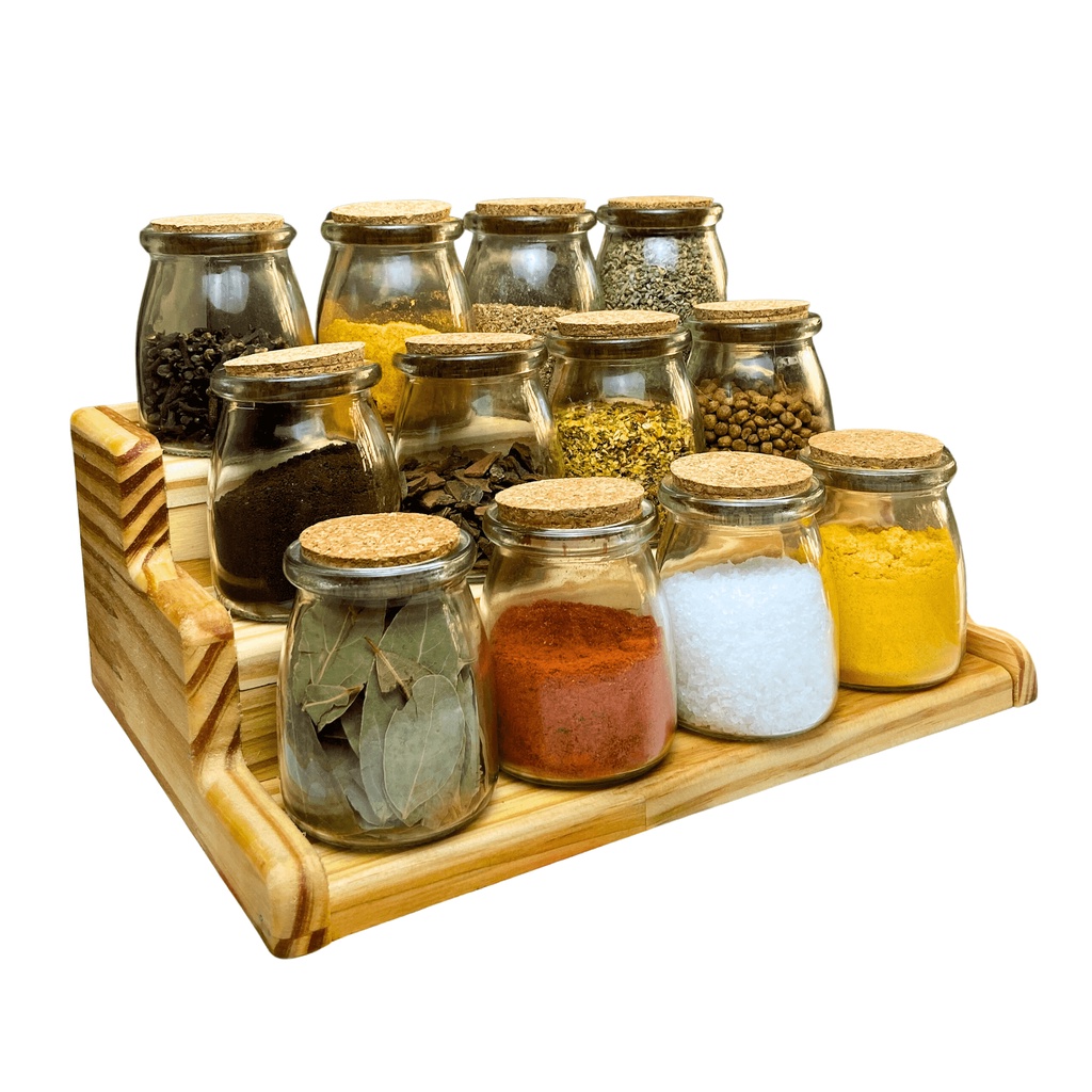Porta Tempero - SANTORINI Acompanha 12 Potes modelo Leiteira 215ml - Organizador - Especiarias - Armário - Suporte - Transparente, Aromáticas - Cozinha - Rack - Sabores - Condimentar - Giratório - Armazenamento - Acrílico - Ervas - Kit - Elegancia