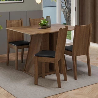 Conjunto Sala de Jantar Mesa Tampo de Madeira 4 Cadeiras Rustic/Preto Marilyn Madesa em Oferta na Shopee