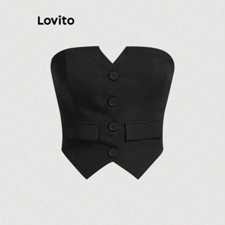 Lovito Regata Feminina Casual Com Botão Liso E Bolso Falso L73AD022