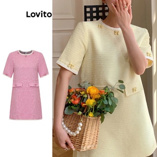Lovito Vestido De Tecido Texturizado Fofo Com Babado E Decote Liso Para Mulheres L73AD070
