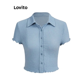 Lovito Camiseta Feminina Boho Lisa Com Botão Jacquard L74ED124