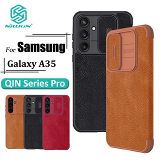 Capa De Couro Nillkin Luxury Flip QIN Pro Samsung Galaxy A35 Proteção Deslizante Para Câmera À Prova De Choque Com Porta-Cartões