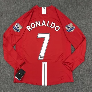 070708 Manchester United Home Jersey No. de manga comprida 7 C Luo Retro Clássico Nostalgic Futebol Camisa Competição Equipe Jersey Treinamento Jersey Masculino