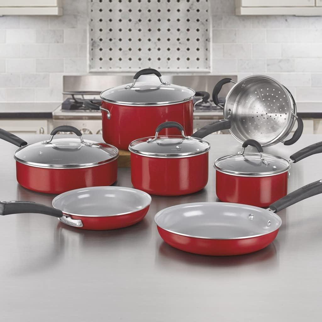 Conjunto De Panelas Cuisinart Antiaderente Ceramica Xt Vermelho 11 Peças 54c-11r