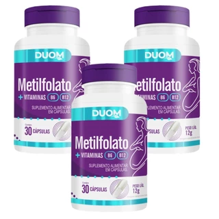 3 Unidades Suplemento Metilfolato Vitaminas B6 e B12 com 30 Cápsulas- Duom em Oferta na Shopee