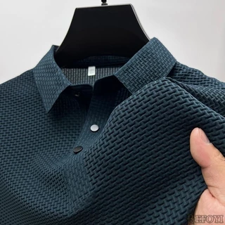 Camiseta Pólo De Seda Para Homens Manga Curta De Negócios Botão Colarinho Cor Sólida Paul Loose Top Kemeja Baju Lelaki XC2252 Polo Ice Silk para homem