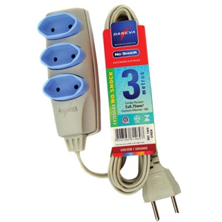 Extensão elétrica 3 metros 3 tomadas Noshock LP cinza Daneva
