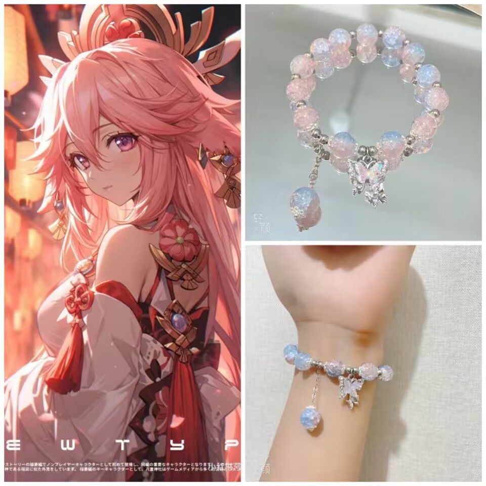 Pulseira De Impacto Genshin Colorida Butterfly Girl's Sweet Chain Fashion Accessories Melhor Amigo