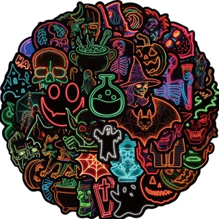 50PCS Cartoon Neon Light Horrible Halloween Adesivos De Grafite À Prova D'água Para Capacete De Bicicleta Decalques De Lápis LanLanStickersWorld