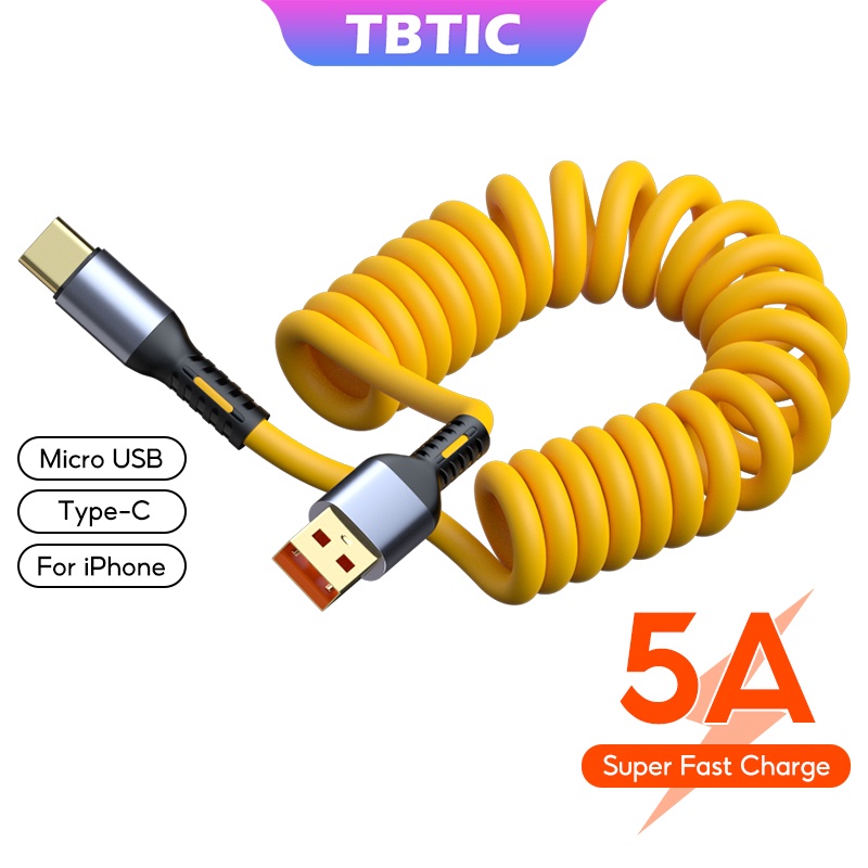 TBTIC 5A Cabo Micro De Dados Usb De Carregamento Rápido Tipo C Para Telefone Android PD Retrátil IPhone Xiaomi