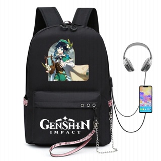 Mochila de ombros ao redor do deus original Genshin transfronteiriço, mochila escolar de grande capacidade para adolescentes, malas de viagem de lazer para homens e mulheres