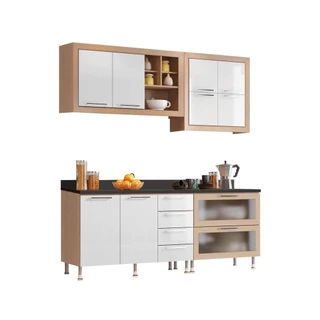 Cozinha Ditália Aspen com tampos Carv/Branco A58