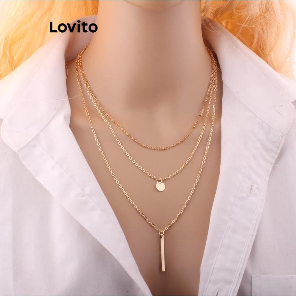 Lovito Colares Geométricos Lisos Casuais Para Mulheres LFA07211 (Ouro/Prata)
