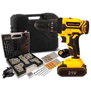 Furadeira Parafusadeira Impacto 21v 2 Baterias + Kit 300 Pçs