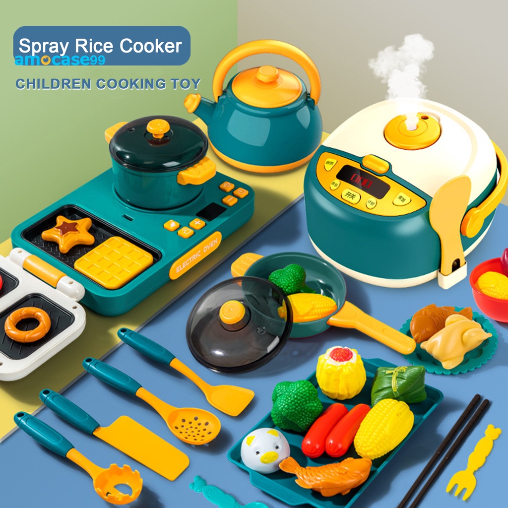 Amo _ 1 Conjunto Mini Cozinha Playset Cozedor Elétrico De Indução Utensílios De Brinquedos Vegetais Acessórios Realistas Para Crianças De Pequeno Porte Chef Pretend Play House Toys Kit