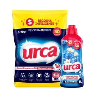 Kit 1 Lava Roupas Pó Urca Concentrado Sache 4KG + 1 Amaciante Concentrado Urca Brisa da Primavera 1L