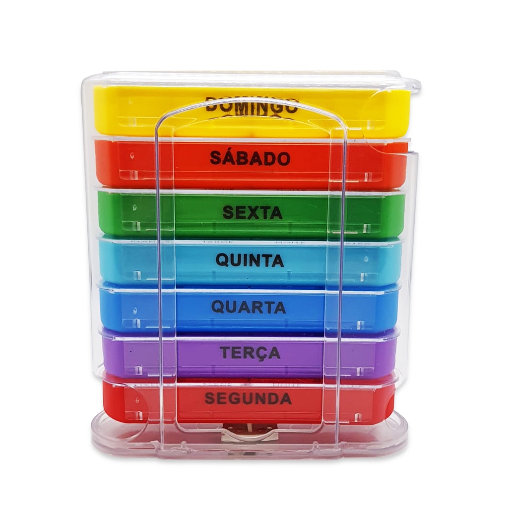 Caixa Porta Comprimido Acrílico Vitaminas Semanal MultiColor