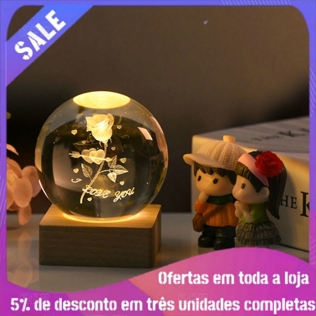 ALD 3D Galaxy Crystal Ball Lamp , 2.4 Inch Night Light Com Base De Madeira , Lâmpada Holográfica De Gravação 3D Para