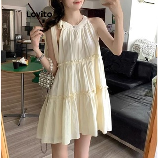 Lovito Vestido Borboleta Casual Liso Com Amarração Nas Costas Para Mulheres LNE42208