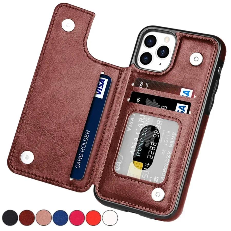 Carteira Com Botão Duplo Suporte De Slot De Cartão Estojo De Couro Para iPhone 15 Pro Max 14 13 Mini 12 11 SE 2022 2020 X XS XR 8 7 6 6s Plus