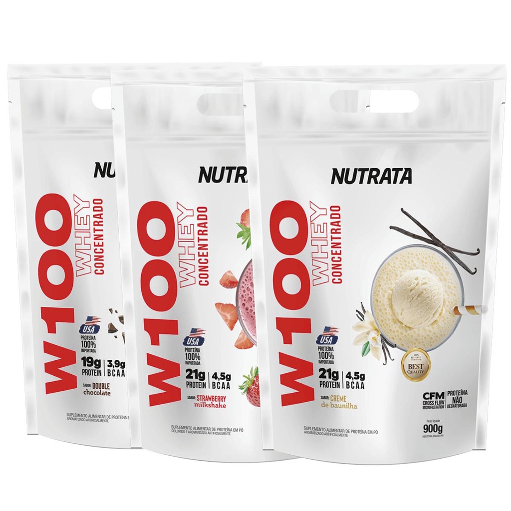 Whey Protein W100 Concentrado Refil 900g Nutrata