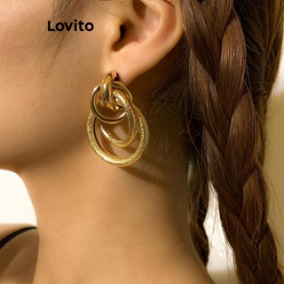 Lovito Anel De Metal Casual Com Corte Simples E Temperamento Multicamadas Brincos Para Mulheres LCS05181