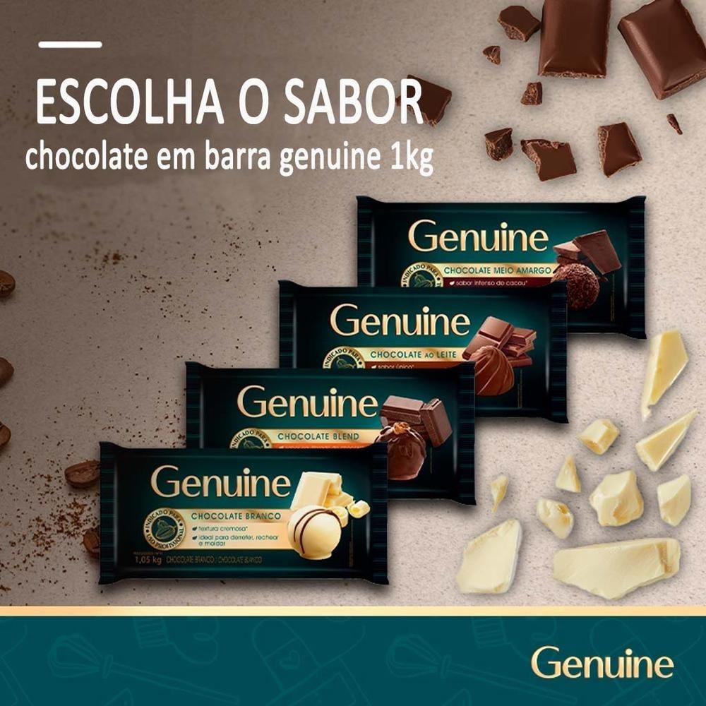 Barra de Chocolate Genuine 1kg Escolha o Sabor: Ao Leite, Blend, Amargo ...