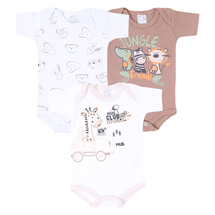 Kit Body Manga Curta Bebê Mub Estampado - 3 Peças em Oferta na Shopee