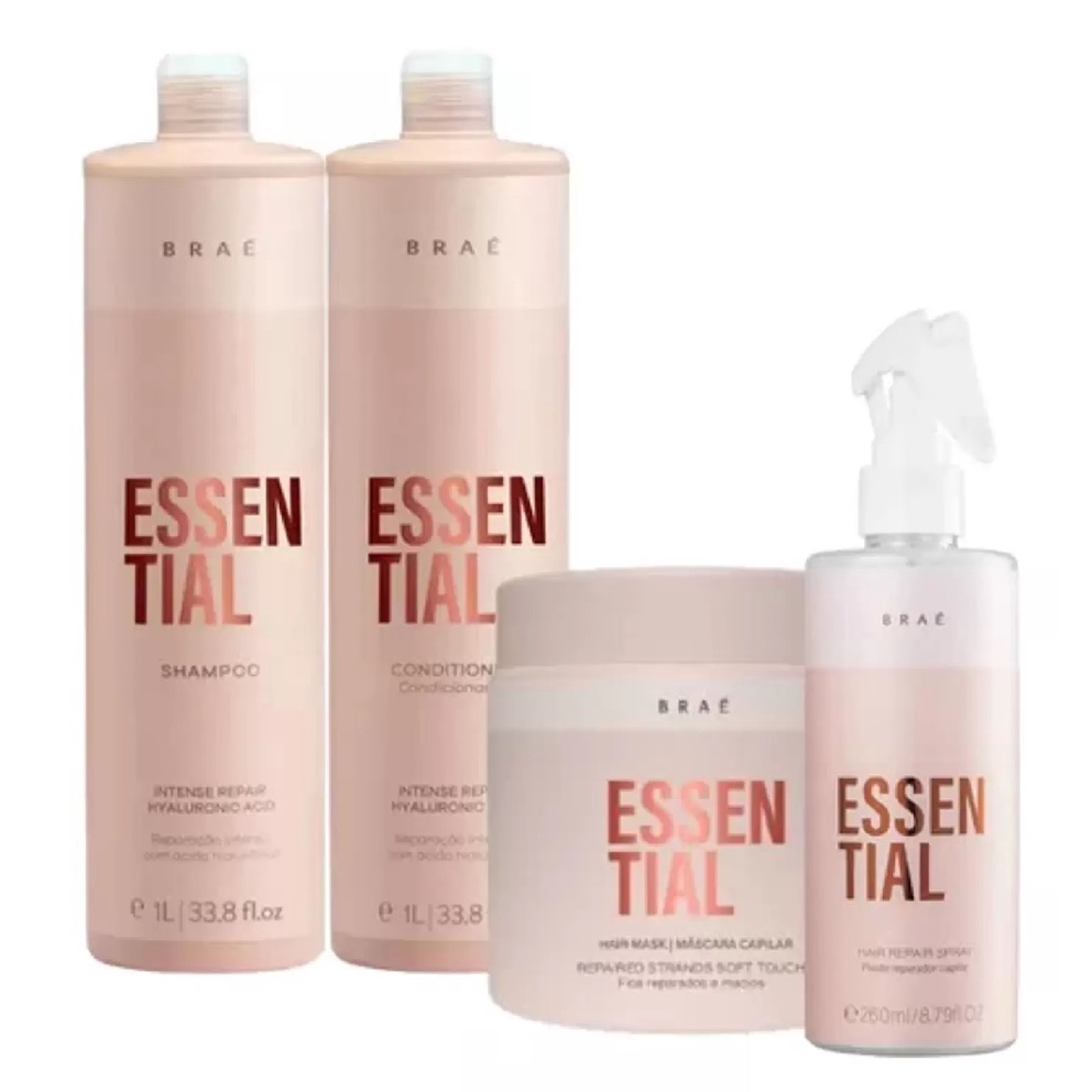 Kit Braé Essential Shampoo Cond 1l Más 500g + Spray 260ml | Shopee Brasil