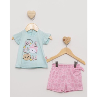 Conjunto Bebê Menina Curto Estampa Bichinhos Azul