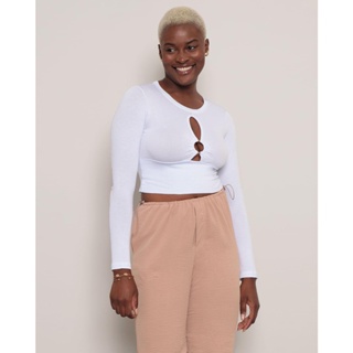 Blusa Feminina Cropped Decote Argola Branca