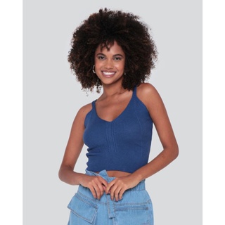 Regata Cropped Feminina Tricô Azul
