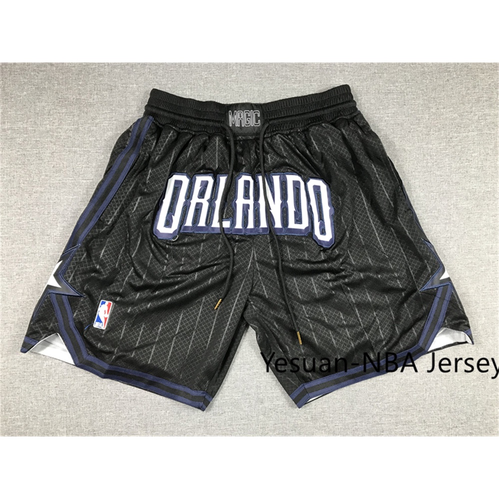 Bermuda de Basquete Orlando Magic black Bordada Calça de bolso NBA Paolo Banchero Basketball shorts