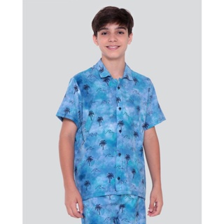 Camisa Juvenil Estampa Tropical Azul