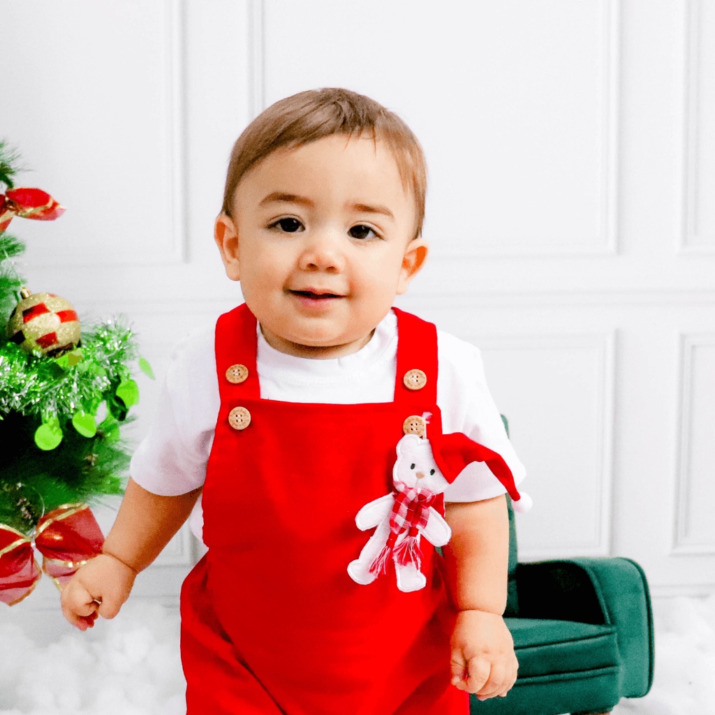 SHEIN Conjunto Festivo Xadrez Vermelho De 4 Peças Para Bebê Recém