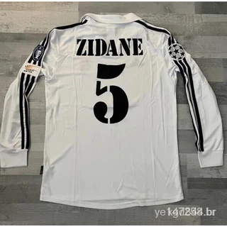 Real Madrid 2001 2002 Final Manga Longa Zidane 5 Espanha Rara Camisa De Futebol Jersey 7 # Raúl/UCL