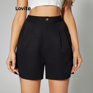 Lovito Casual Shorts Feminino Liso com Zíper LBA05003 (Preto)