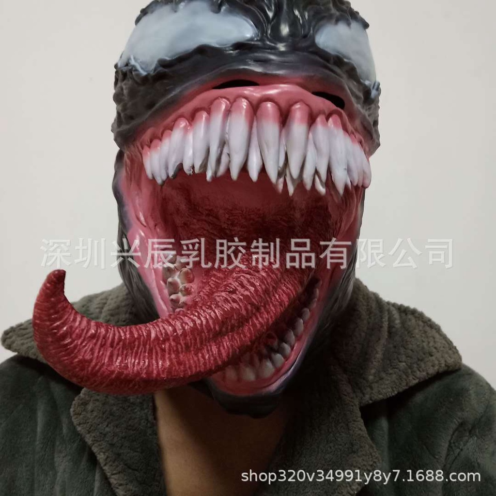 Os fabricantes de MFCE fornecem diretamente máscaras de látex de veneno estourado Halloween Amazing Spider-Man cosplay horror adereços