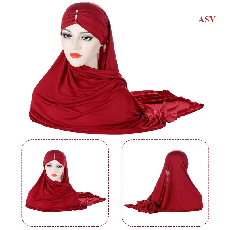ASY Musilm Women Turban Hats Com Chiffon Hijab Chapéu HIjabs Instantâneo Chapéus