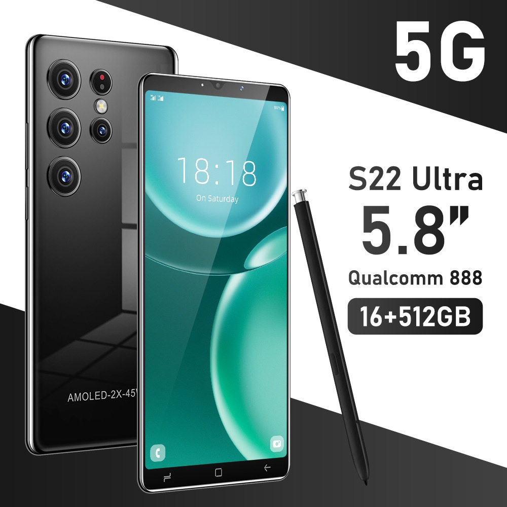 Versão Global S22 ultra-smartphone 6.7 Polegadas 8Gb RAM + 128 ROM Dual Sim card Impressão Digital face Desbloquear Telefone Celular 4G Android 10.0 Barato Suporte Bluetooth