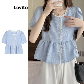 Lovito Blusa Fofa De Renda Lisa Para Mulheres LNE41143