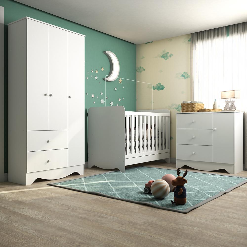 Quarto de Bebê Completo com Berço Candy, Cômoda 1 Porta e Guarda