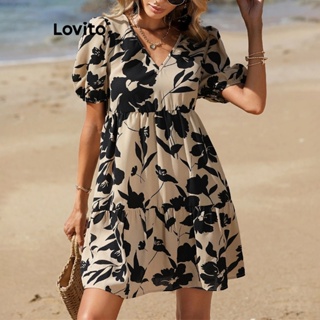 Lovito Vestido Boho Ditsy Floral Com Mangas Bufantes Para Mulheres LNL42147